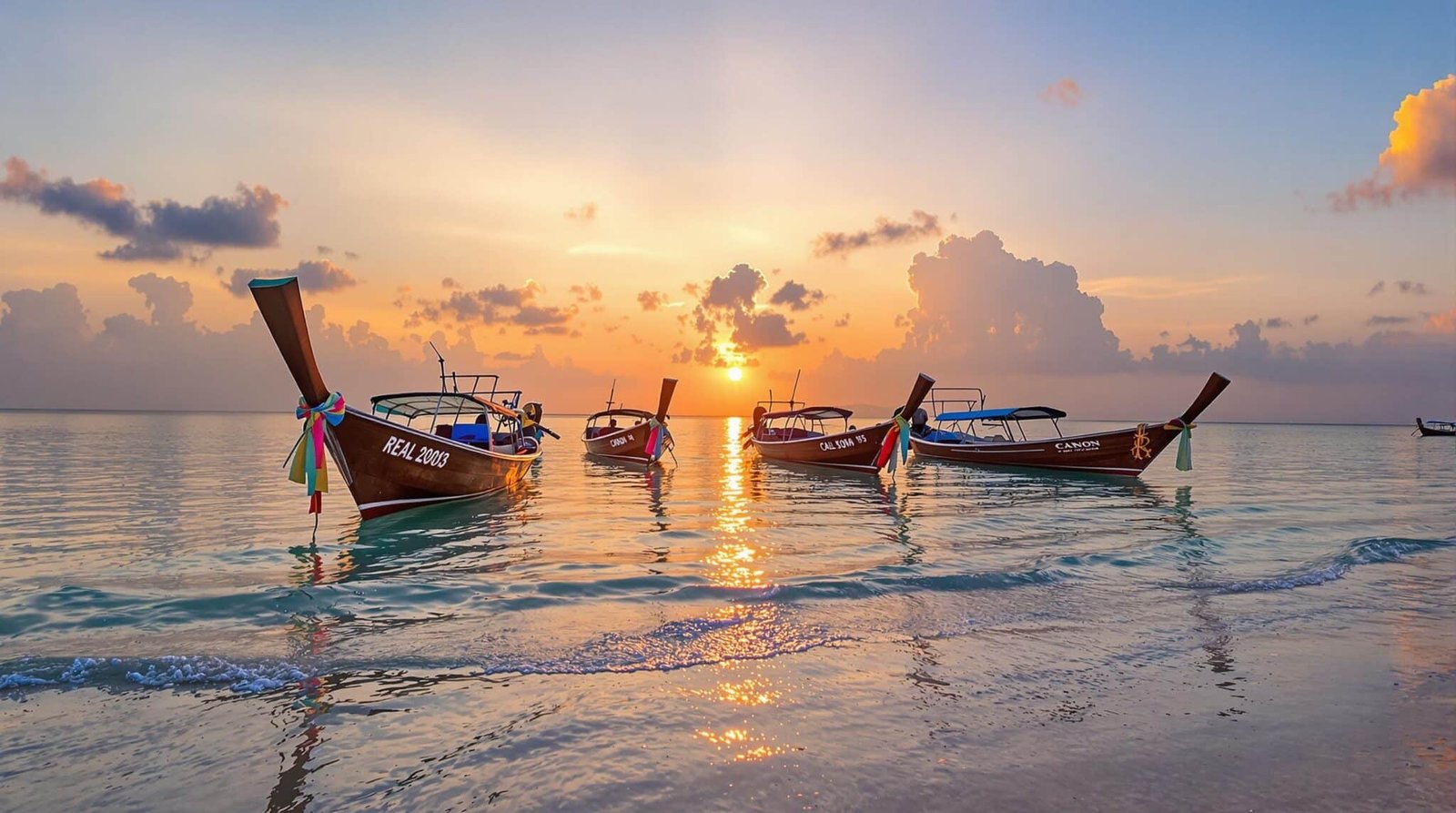 Longtail boats at sunset in Thailand